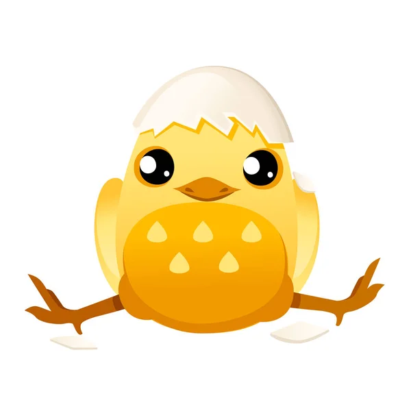 Мила маленька мультяшна пташеня з капелюхом з яєчної шкаралупи мультяшний персонаж дизайн плоский Векторні ілюстрації — стоковий вектор