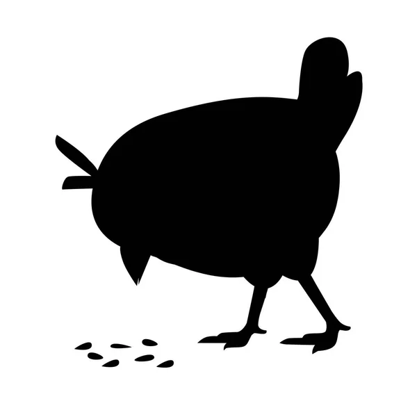 Negro silueta lindo polluelo de pie y comer migajas en el suelo lado ver dibujos animados diseño de personajes plana vector ilustración — Archivo Imágenes Vectoriales