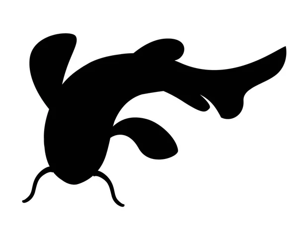 黑色剪影鲤鱼日本象征幸运繁荣黑色点缀锦鲤卡通平面矢量插图孤立在白色背景 — 图库矢量图片