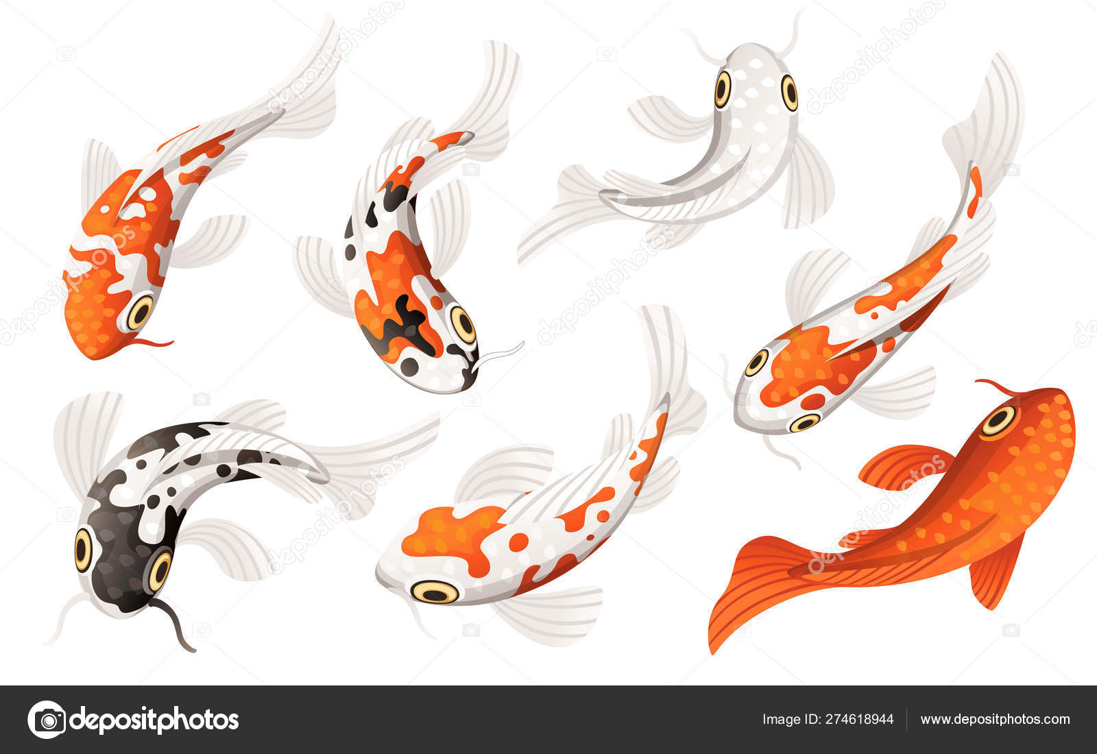 Set of Koi carp japanese symbol of luck fortune prosperity red and black  dotted koi carp cartoon flat vector illustration isolated on white  background Stock Vector Image by ©.com #274618944