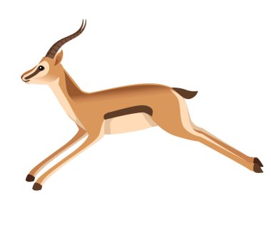 African wild black-tailed gazelle with long horns cartoon animal design flat vector illustration on white background side view antelope running clipart