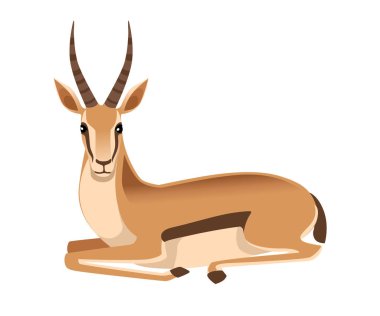 African wild black-tailed gazelle with long horns cartoon animal design flat vector illustration on white background side view antelope lies clipart