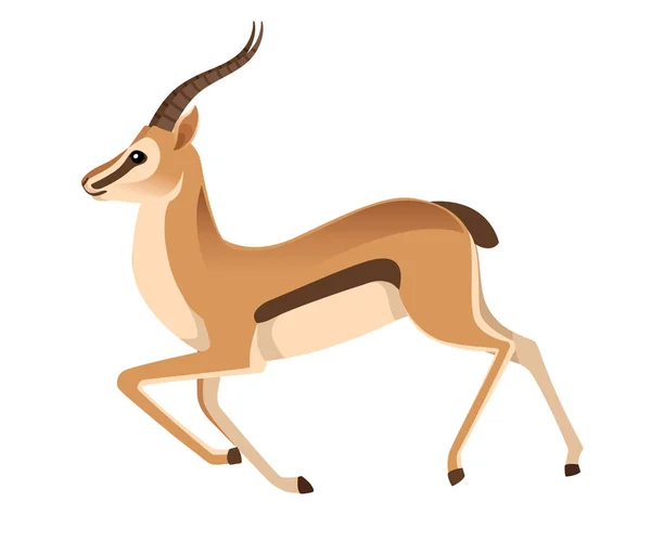 Afrikanische wilde Schwarzschwanz-Gazelle mit langen Hörnern Cartoon Tier Design flache Vektor Illustration auf weißem Hintergrund Seitenansicht Antilope läuft — Stockvektor