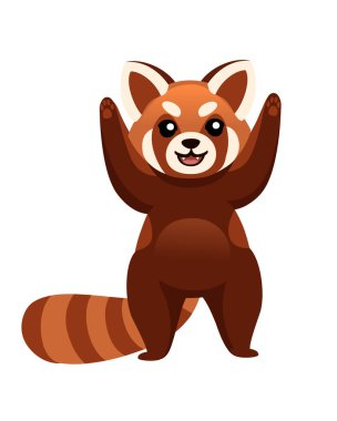 Beyaz arka plan üzerinde karikatür tasarım hayvan karakter düz vektör tarzı illüstrasyon kadar sevimli sevimli kırmızı panda eller