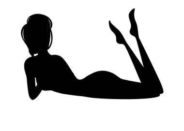 Siyah siluet çizgi film karakter tasarımı düz vektör illüstrasyon yatan mayo güzel kadınlar