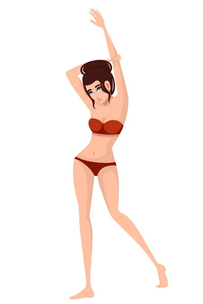 Mooie vrouwen in rode badpak cartoon karakter ontwerp platte vector illustratie — Stockvector
