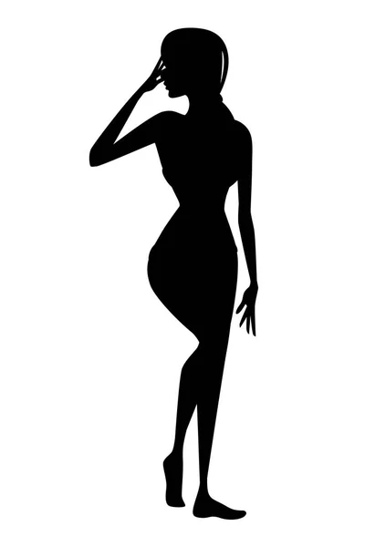 Silhouette nera belle donne in costume da bagno cartone animato personaggio design piatto vettoriale illustrazione — Vettoriale Stock