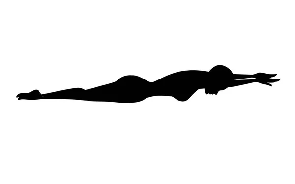 Schwarze Silhouette Athlet Frau im Badeanzug Schwimmen in Brustschwimmen Cartoon-Charakter Design flache Vektor Illustration auf weißem Hintergrund — Stockvektor