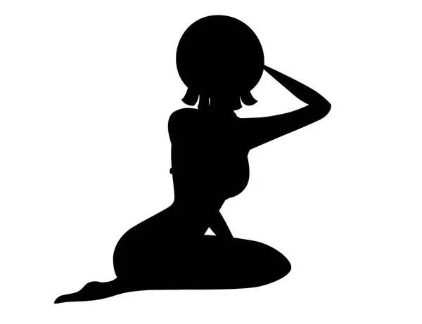 Siyah siluet yazlık şapka oturan karikatür karakter tasarımı düz vektör illüstrasyon ile mayo güzel kadınlar — Stok Vektör