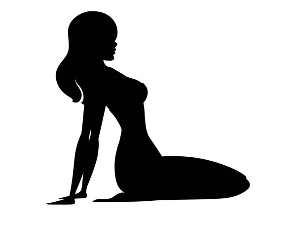 Negro silueta hermosa mujer en traje de baño sentado dibujo animado diseño plano vector ilustración — Vector de stock