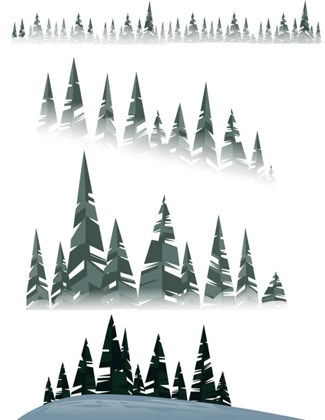 흰색 배경 플랫 벡터 그림에 겨울 상록 엽엽수 숲 나무의 집합 — 스톡 벡터