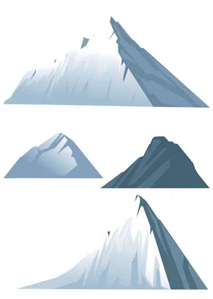 Conjunto de cuatro altas montañas en invierno ilustración vectorial plana aislada sobre fondo blanco — Archivo Imágenes Vectoriales