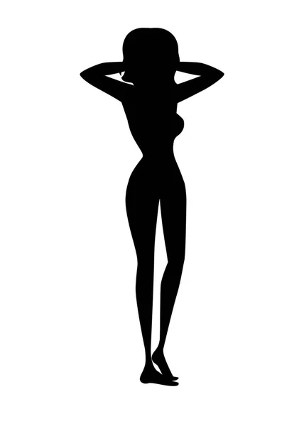 Silhouette nera belle donne in costume da bagno cartone animato personaggio design piatto vettoriale illustrazione — Vettoriale Stock