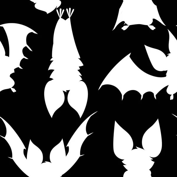 Witte silhouet naadloze patroon van Cartoon bat. Schattig vampier, vliegende zoogdier. Platte vector illustratie op witte achtergrond. Cartoon karakter ontwerp. Vleermuis flappen vleugel, zwaaiende hand — Stockvector