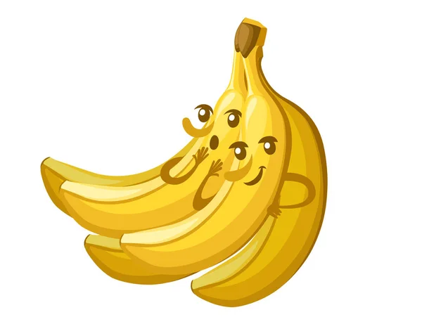 Mazzo di banane gialle commestibili frutta tropicale bacca cartone animato personaggio disegno mascotte piatto vettore illustrazione isolato su sfondo bianco — Vettoriale Stock