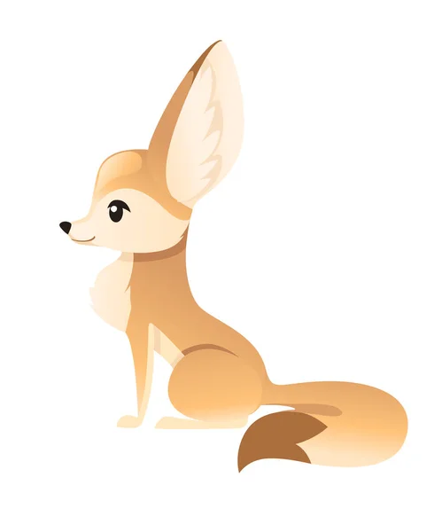 Lindo zorro fennec sentarse en piso plano vector ilustración dibujos animados animal diseño blanco fondo vista lateral — Vector de stock