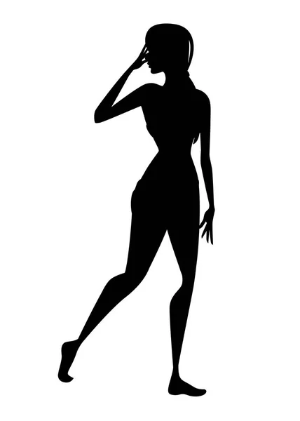 Black silhouette beautiful women in swimsuit cartoon character design flat vector illustration — Stock Vector