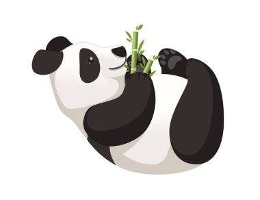 Sevimli büyük panda katta yalan ve bambu şube karikatür hayvan tasarımı düz vektör illüstrasyon tutar