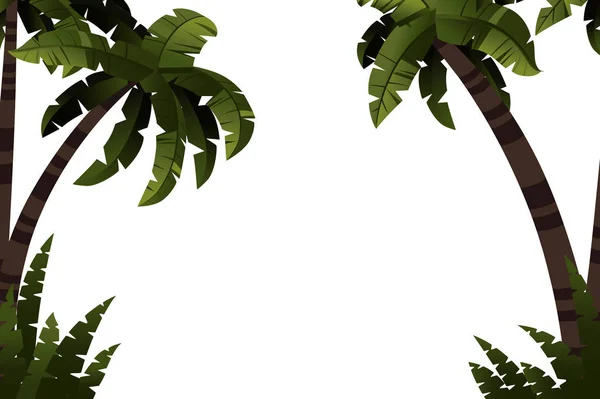 Palmeiras com plantas tropicais modelo plana vetor ilustração sobre fundo branco —  Vetores de Stock