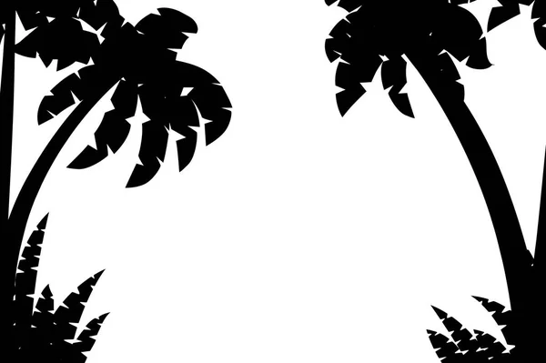 Silhouettes noires palmiers avec motif plantes tropicales illustration vectorielle plate sur fond blanc — Image vectorielle