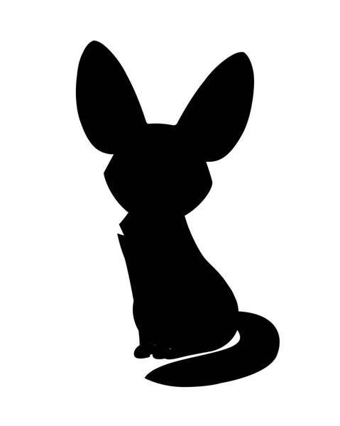 Silhouette noire mignon renard fennec assis sur le sol plat vecteur illustration dessin animé animal design blanc arrière-plan vue de face — Image vectorielle