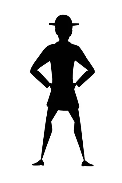 Nero silhouette adulto maschio vigile del fuoco stand a terra indossando forma ignifuga cartone animato personaggio disegno piatto vettore illustrazione — Vettoriale Stock
