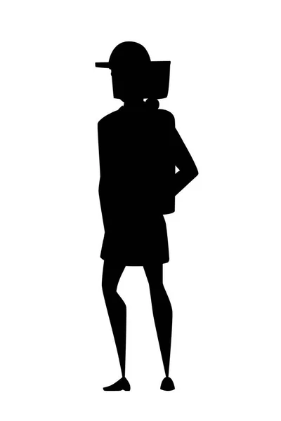 Silhueta preta adulto masculino bombeiro stand no chão vestindo forma à prova de fogo desenho de personagens de desenhos animados ilustração vetorial plana — Vetor de Stock