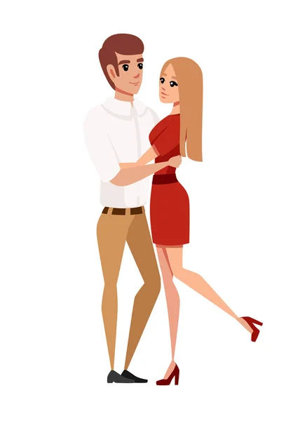 Man and women in love hugging couple cartoon character design flat vector illustration isolated on white background — Stock Vector