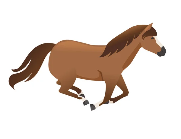 Hnědá koňská divoká nebo domácí zvířata běžící kreslený design plochý vektor ilustrace izolovaný na bílém pozadí — Stockový vektor