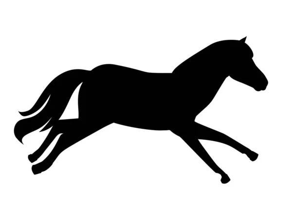 Silueta negra caballo salvaje o animal doméstico corriendo dibujos animados diseño plano vector ilustración aislado sobre fondo blanco — Vector de stock