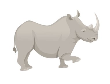 Afrika gergedan yan görünüm karikatür hayvan tasarımı düz vektör illüstrasyon beyaz arka plan üzerinde izole