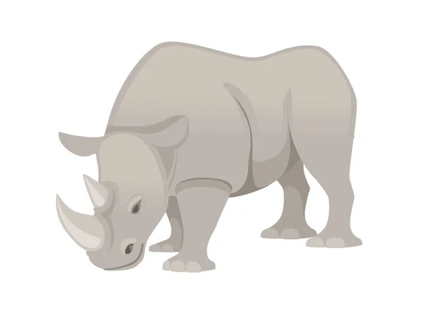 Rhinocéros africains vue de côté dessin animé animal design plat vecteur illustration isolé sur fond blanc — Image vectorielle