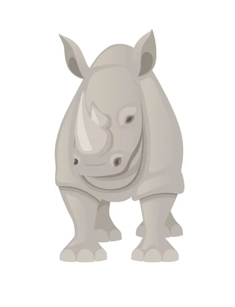 Rhinocéros africain vue de face dessin animé animal design plat vecteur illustration isolé sur fond blanc — Image vectorielle