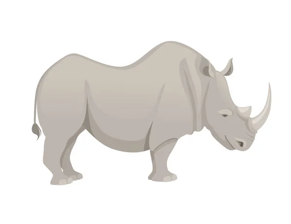 Afryki nosorożec bok ilustracja kreskówka na białym tle projekt płaski wektor widok zwierzę — Wektor stockowy