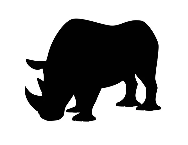 Schwarze Silhouette afrikanisches Nashorn Seitenansicht Cartoon Tier Design flache Vektorillustration isoliert auf weißem Hintergrund — Stockvektor