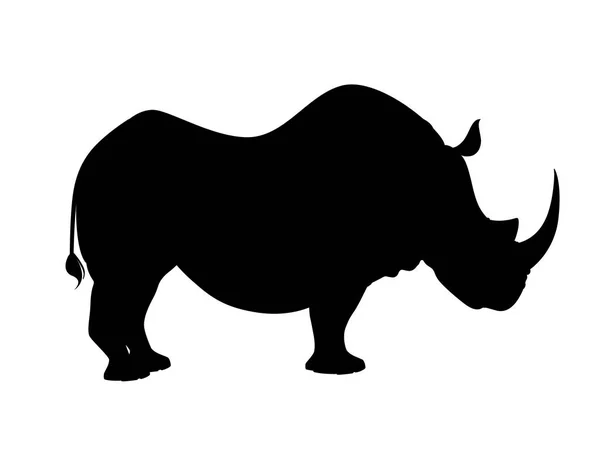 Silhouette noire rhinocéros africain vue de côté dessin animé dessin animal dessin vectoriel plat isolé sur fond blanc — Image vectorielle