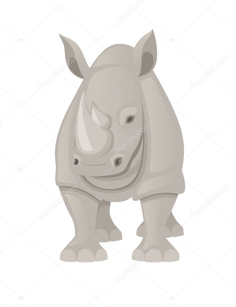African rhinoceros front view cartoon animal design flat vector illustration isolated on white background