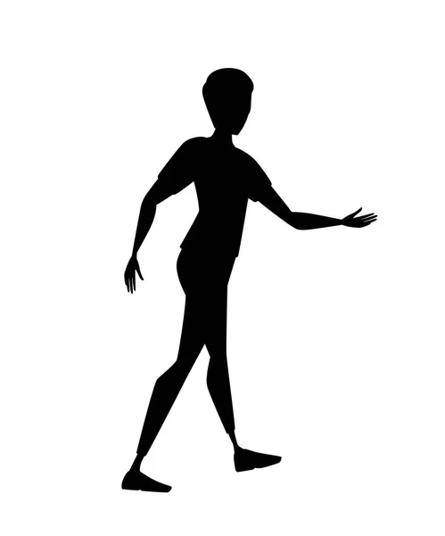 Nero silhouette amichevole uomo estende la mano nel saluto personaggio cartone animato disegno piatto vettore illustrazione isolato su sfondo bianco — Vettoriale Stock