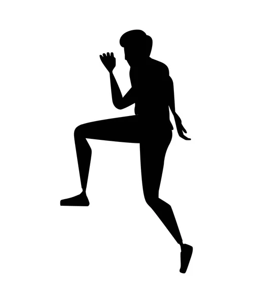 Nero silhouette uomo esecuzione cartone animato personaggio design piatto vettore illustrazione isolato su sfondo bianco — Vettoriale Stock
