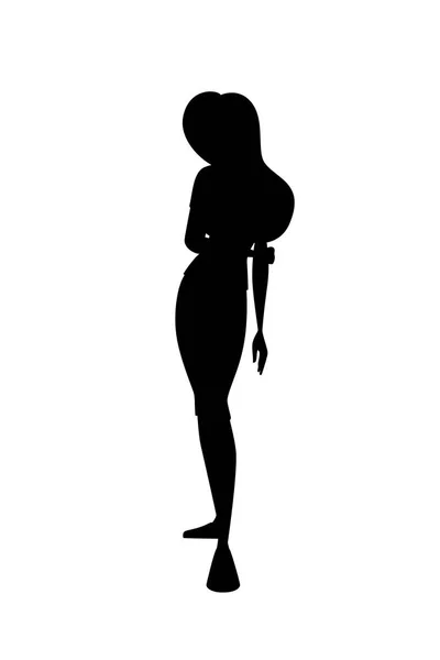 Negro silueta triste pelirroja chica doblado por la mano abajo dibujos animados diseño plano vector ilustración aislado sobre fondo blanco — Vector de stock