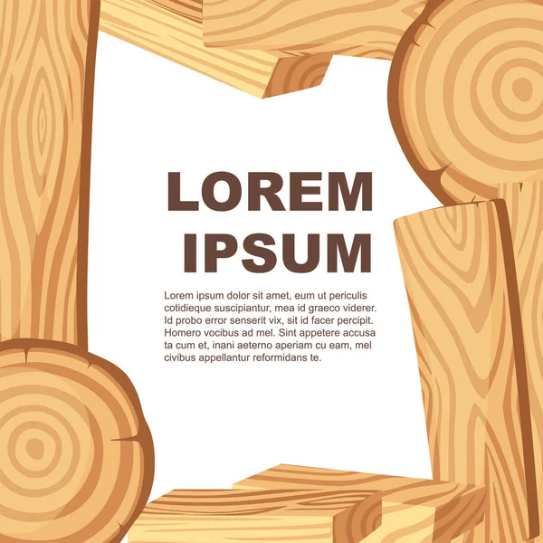 Διαφημιστικό banner σχεδιασμό ή φυλλάδιο με κορμούς ξύλου για τη βιομηχανία ξυλείας με κορμούς κούτσουρο και σανίδες επίπεδη διανυσματική απεικόνιση σε λευκό φόντο — Διανυσματικό Αρχείο