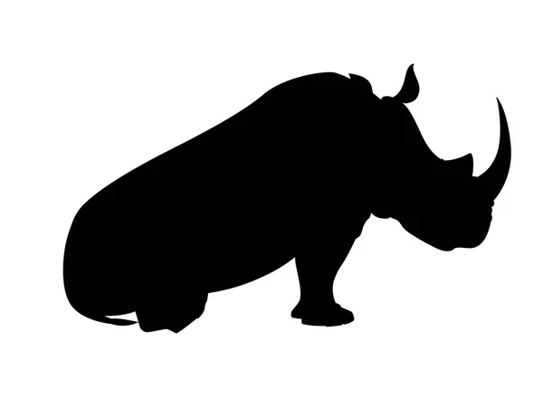 Silhouette noire rhinocéros africain assis sur le sol vue latérale dessin animé dessin animal plat vecteur illustration isolé sur fond blanc — Image vectorielle
