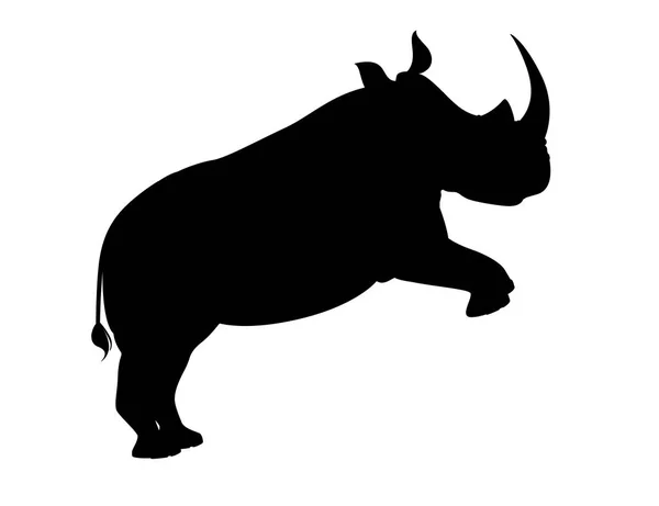 Silhouette noire rhinocéros africain sautant vue de côté dessin animé animal design plat vecteur illustration isolé sur fond blanc — Image vectorielle