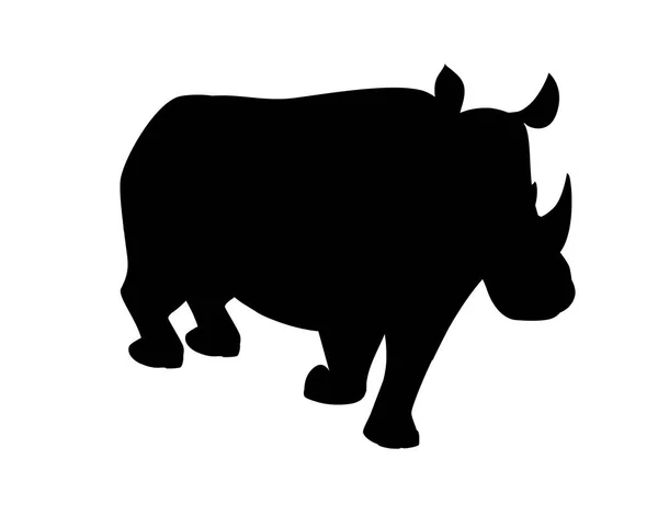 非洲犀牛行走的黑色轮廓漫画动物设计平面矢量图解，独立于白色背景 — 图库矢量图片