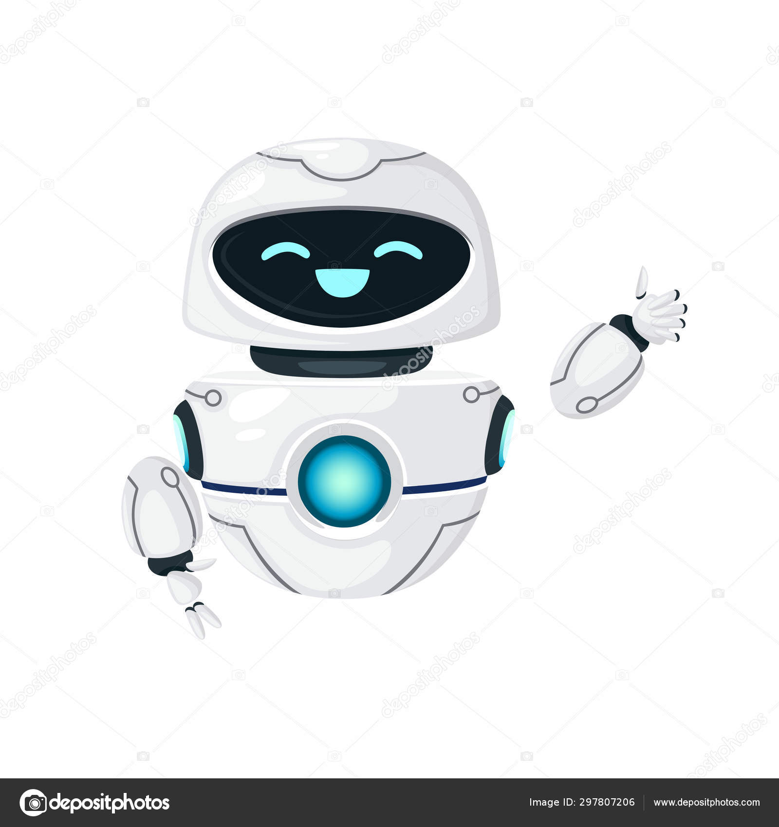 Cute white modern levitating robot waving hand and with happy face flat  vector illustration isolated on white background Stock Vector Image by  ©.com #297807206