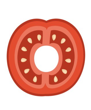 Sebze harfi O domates stili sebze tasarımı düz vektör çizimi beyaz arkaplan üzerinde izole