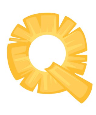 Meyve harfi Q ananas stili karikatür meyve tasarımı düz vektör çizimi beyaz arkaplanda izole