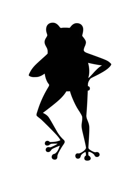 Roztomilý usmívající se zelená žába stojící na dvou nohách karikatura zvířecí design plochý vektor ilustrace izolované na bílém pozadí — Stockový vektor