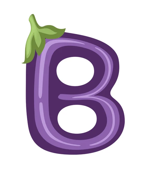 Plantaardige brief B aubergine stijl cartoon groente ontwerp platte vector illustratie geïsoleerd op witte achtergrond — Stockvector