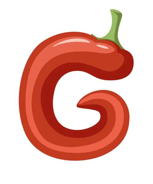 Овощная буква G перец стиль мультфильм овощной дизайн плоский вектор иллюстрация изолированы на белом фоне — стоковый вектор